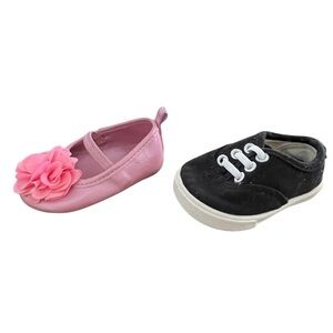 Pink Ballet Shoes and Black Sneakers Kids Shoes Set Size 2